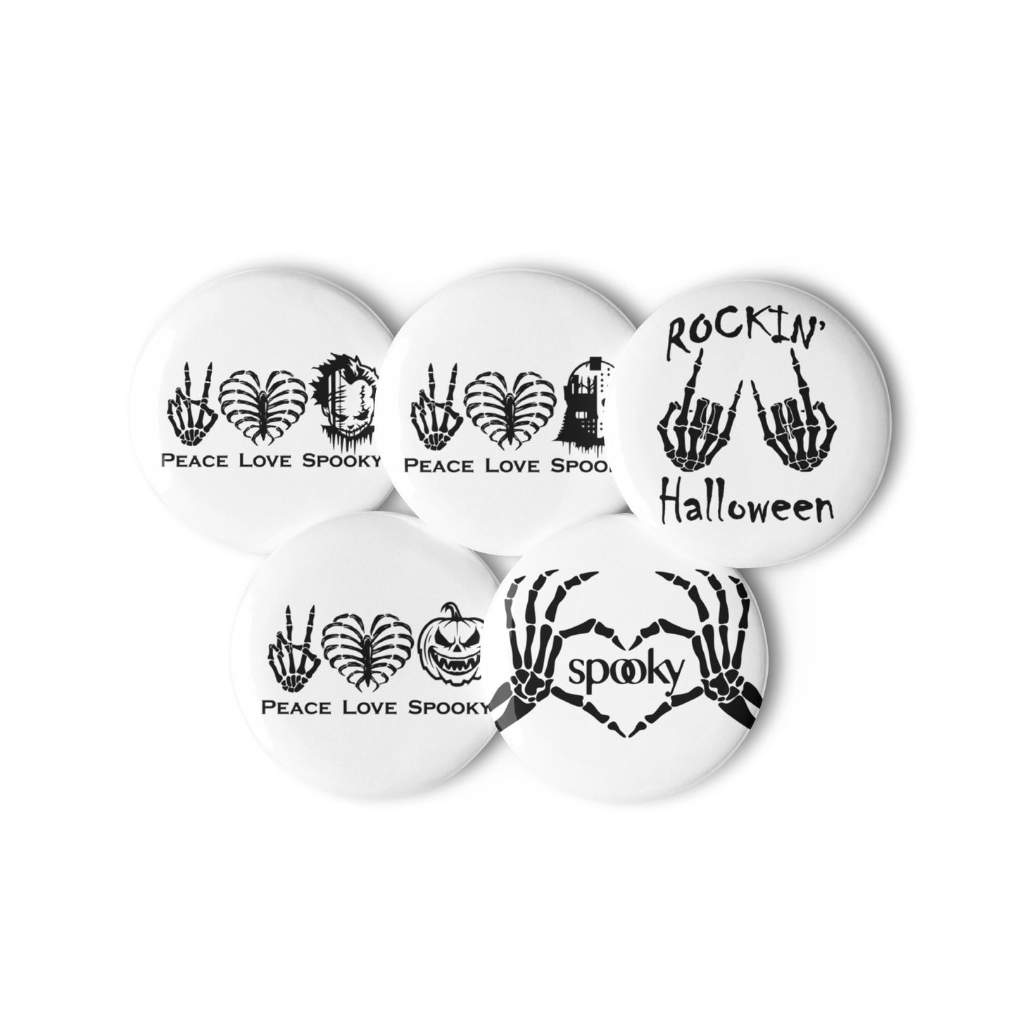 Peace Love Spooky Skeleton Hands Collection Set of pin buttons