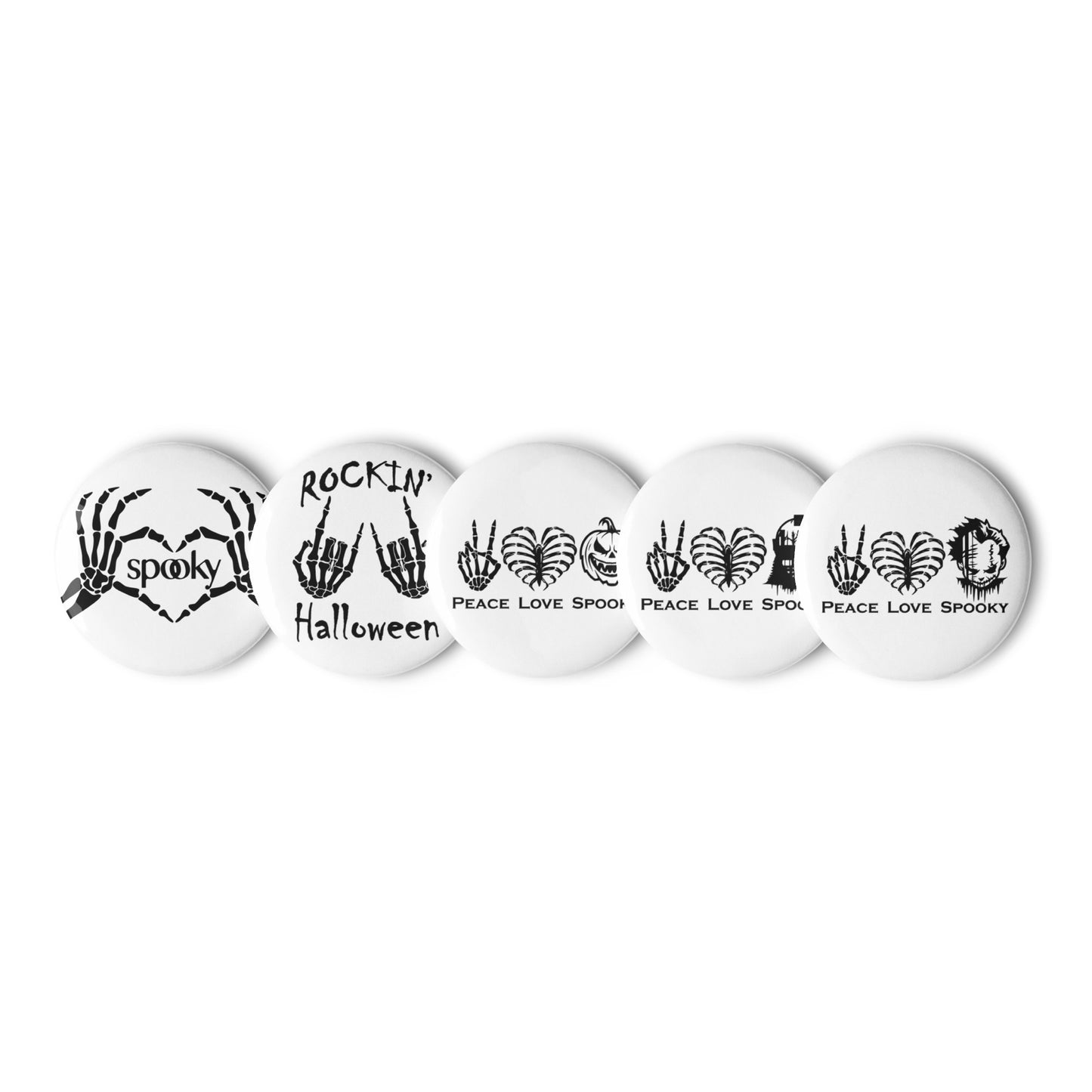 Peace Love Spooky Skeleton Hands Collection Set of pin buttons